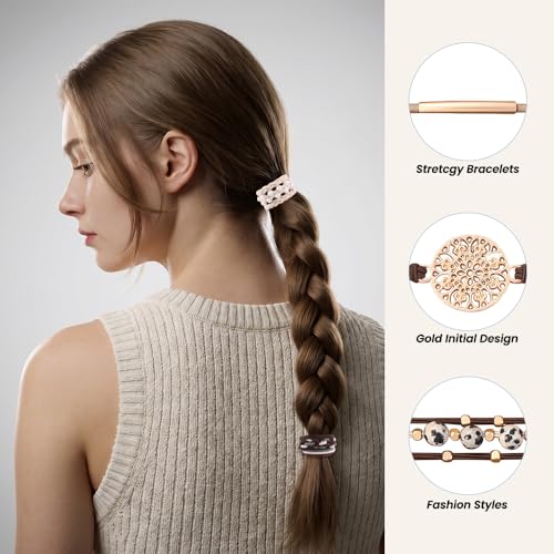 DIYDEC 12pcs Hair Ties Bracelet for Women Boho Braided Hair Ties No Damage Elastic Hair Bracelet Band for Girls Soft Thick Thin Long Curly Hair Accessories(Pearl) - color: white