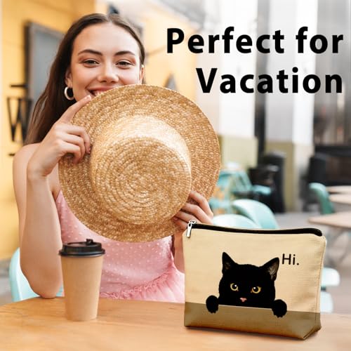 Black Cat Makeup Bag, Hi Cute Black Kitty Cosmetic Bags for Women, Cat Mom Lady Lover Gifts for Women, Pet Lovers Owners Gifts Zipper Makeup Pouch - color: 02-Cat(01)