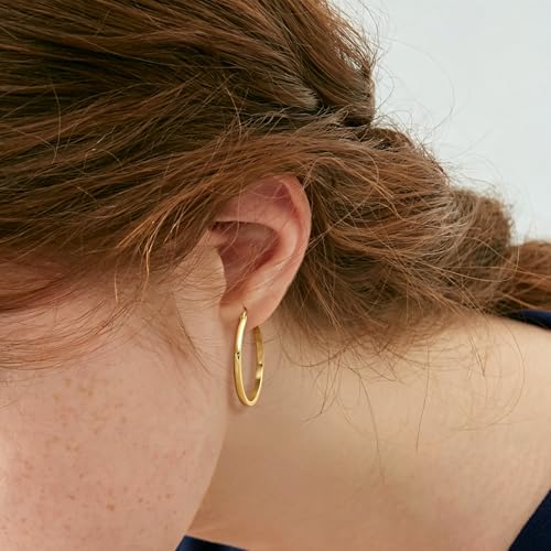 14K Gold Hoop Earrings for Women 14K Gold Earrings for Women Gold Hoop Earring for Womens Hoops Understated Elegance with Smooth Lines Hoops Earring for Womens 20/25/30/35/40/50 mm - size: 35MM