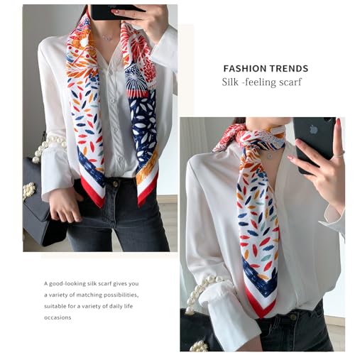 Women's Square Silk Like Head Scarf Large 35 inch Silk Feeling Hair Wrapping Satin Scarves for Sleeping Bandanas - color: A008-1 Twill Red