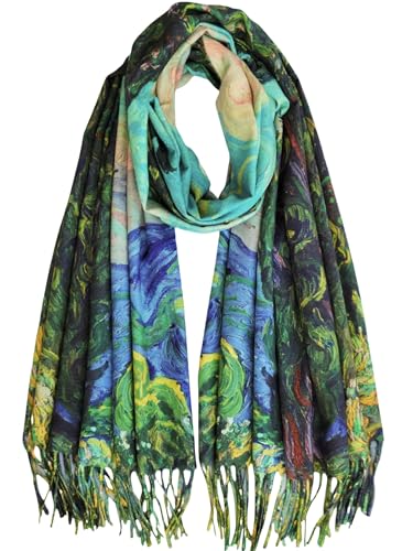 VENVSBEE Reversible Scarf Soft Large Shawl Wrap Blanket Double Sided Art Print Warm Pashmina Stoles Klimt Van Gogh Gifts - color: Art 34