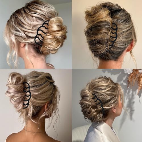 11 Pieces Hair Side Combs Metal Hair Fork Clip French Twist Comb Updo Hair Stick, U-Shape Teeth Styling Tools Messy Bun Maker Vintage Hairstyle Hair Pins Hair Accessories for Women and Girls - color: Black
