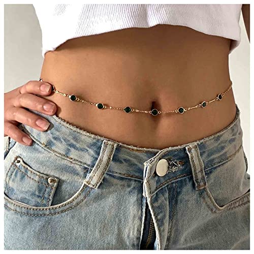Vintage Emerald Belly Waist Chain Gold Emerald Crystal Body Chain Green Emerald Bikini Waist Chain Boho Summer Beach Body Chain Accessories for Women