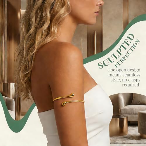 Arm Cuff Bracelet for Women Silver Upper Arm Cuffs Bracelet Water Droplet Shaped Bangles Minimalist Style Fashion Mermaid Costume Jewelry Party Accessory - style: Big Gold Style