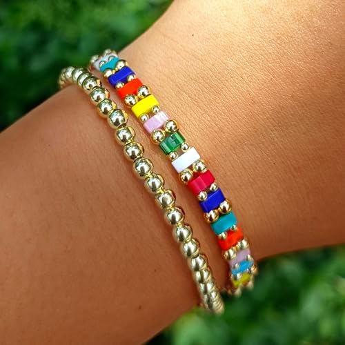 Tila Flat Beaded Stretch Bracelet for Women,Bohemian Friendship Bead Bracelets Handmade Stack Boho Jewelry Accessory for Everyday Wear, Vacation and Friend Gifts - color: colors