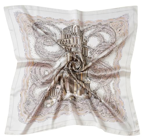 CHUNG Women's Scarf Hair Bandanas Square 27.5" Satin Wrap Fashion Pattern Scarves Emulation Silk Handbag Ribbons Necktie - color: Tower-53#