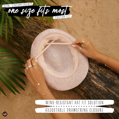 Funky Junque Straw Fedora Hats for Women - UPF 50+ Sun Hat, Short Brim Packable Beach Hat with Woven Pattern - color: Sequin - Rose