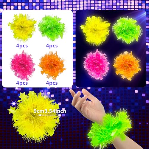 16 PCS Neon Accessories Glow Bracelets 80s Bracelet Fluorescent Blacklight Bracelet Party Favors Neon Bracelets for Glow Party Women Men Party Supplies