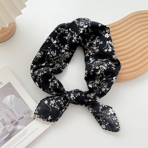 Cotton Bandana,Large Bandanas for Women,Head Coverings for Women,Head Scarf Handkerchief, Square Headband 27" x 27" - color: 27-12-floral-black