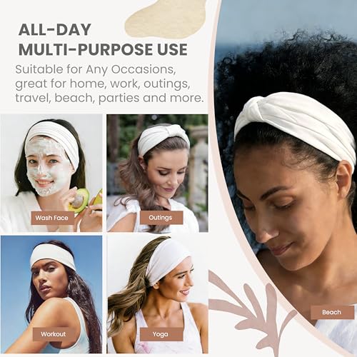 2 Pack White Wide Headbands for Women - Thick Stretchy Non Slip Fabric Sweat Bands, Soft Hair Bands for Workout, Running, Spa, Makeup & Washing Face - color: 2 Color (White+White)