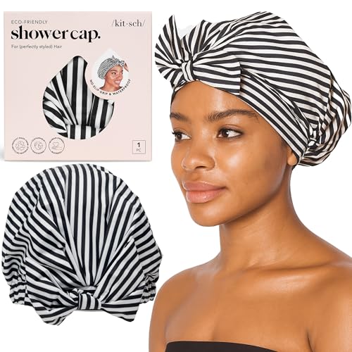 Kitsch Luxury Shower Caps for Women Reusable Waterproof - Large Shower Cap for Women, Non-slip, Quick-dry Hair Cap for Long and Short Hair, Comfortable and Stylish Design - Stripe - color: Stripe