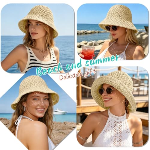 Sun Hat for Women Beach Hat Straw Bucket Hat Summer UV Protection, Packable Breathable Crochet Style - color: 1pack-beige