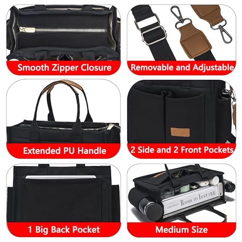 ZHMO Canvas Tote Bag for Women,Women's Bags Crossbody Bags Work Laptop Tote Bag Large Handbags Purse for Travel Nurse Teacher - color: New Upgrade Black With Compartments and Inner Cup Holders