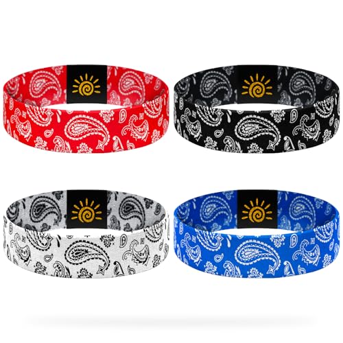 4 Pcs Surfer Beach Bracelets for Men Women Inspirational Elastic Comfy Summer Reversible Wristband Gifts Friendship Bracelets - color: Paisley Floral-Bracelets, size: (6.8") Small