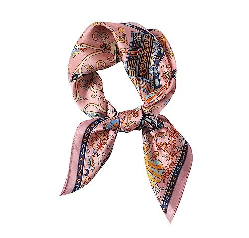 JERLA 100% Pure Mulberry Silk Square Scarf for Hair-27''x27'' Women Men Natural Silk Neckerchief Headscarf - color: Pink Flower