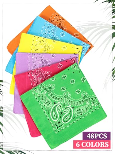 Unittype 48 Pieces Paisley Bandana Novelty Unisex Cowboy Headband Sports Bandannas Scarf Outdoor for Western Party Costume - color: Orange,yellow,blue,lavender,dark Green,hot Pink, style: Classic