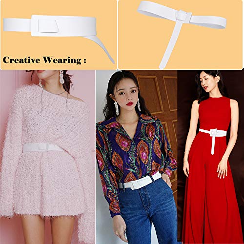 ALAIX Women's Leather Belt Dress Belt for Jeans Jumpsuit Coat Fashion Tie a Knot Genuine Leather Waist Belt - color: White, size: Waist Size up to 34 inches