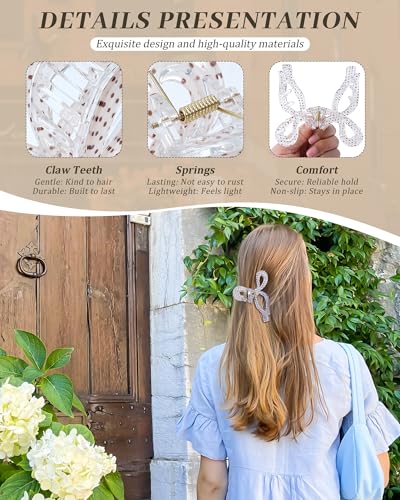 Mesovor 4 Pack Bow Hair Claw Clips for Women, Nonslip 4.3" Large Hair Grip Clawclips for Thin and Thick | Bowknot Hair Strong Hold Hair Jaw Clamps Gifts (Black, Burgundy, White, Red Polka Dots) - color: Black, Burgundy, White, Red Polka Dots