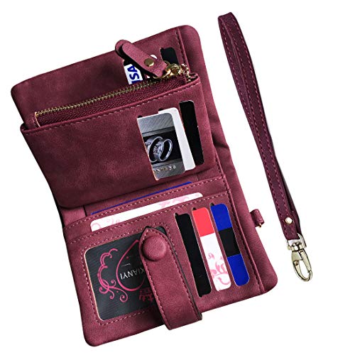 AOXONEL Women's Small Bifold Leather wallet Rfid blocking Ladies Wristlet with Card holder id window Coin Purse - color: Purple