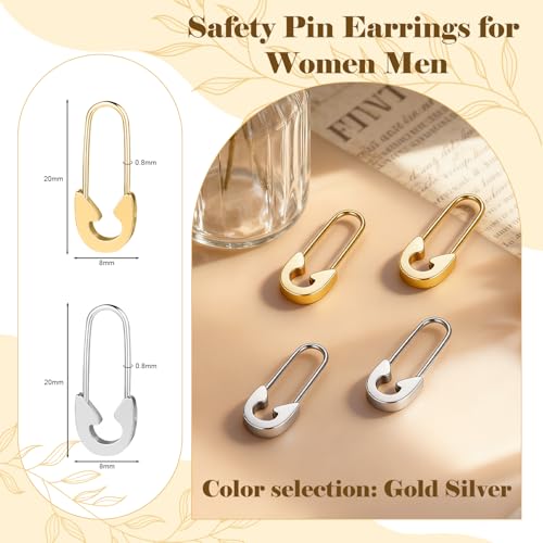 Aoedej Safety Pin Earrings for Women Men Stainless Steel Punk Paperclip Cartilage Hoop Earrings Industrial Tragus Helix Piercing Jewellery - color: Silver, size: 20mm