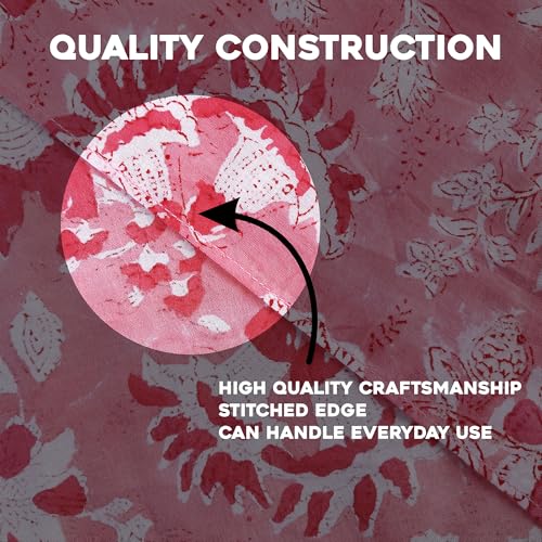 AVKA Studio 100% Cotton Bandanas for Women & Men, 2 Pack 20x20 Inch, 22x22 inch Hand Printed, Lightweight Cotton Handkerchief - color: Pink & White, size: 22 x 22 Inches Large