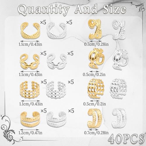 40PCS Hair Jewelry for Braids Gold&Silver Hair Cuffs Adjustable Braid Jewelry Non-Piercing Ear Clips Loc Dreadlock Accessories for Women and Girls - color: 1-Gold&Silver