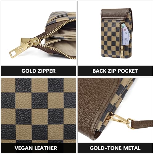 BOSTANTEN Vegan Leather Crossbody Bags for Women Designer Cell Phone Bag Wallet Purses Adjustable Strap - color: Checkered Coffee