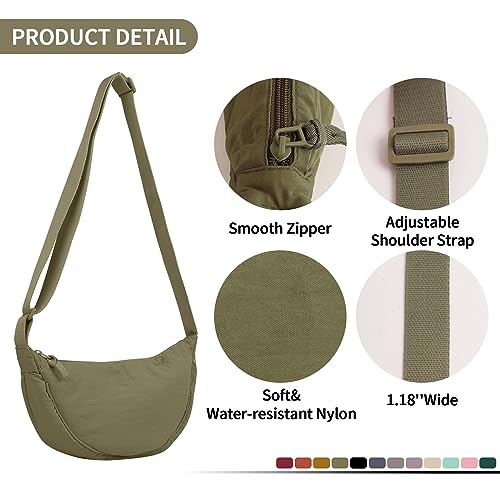 Nylon Crescent Crossbody Bag for Women Purses Trendy Men,Small Travel Sling Bag Hobo - color: Black+green, size: Small