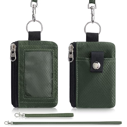 Artpaxy Minimalist Wallet For Mens Womens, Keychain RFID Blocking Zipper Small Wallet with ID Window 2 Lanyards,Water Resistant Travel Cash Card Coin Case Boys Girls - color: Army Green, style: Classic