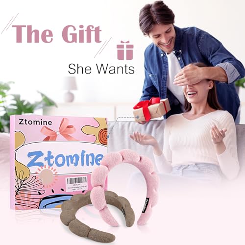 Ztomine Spa Headbands, Set of 2, Terry Cloth Headband Face Wash Headband Combo Pack - Puffy Makeup Headbands for Face Washing, Mask (Dark khaki + pink) - color: Dark khaki + pink