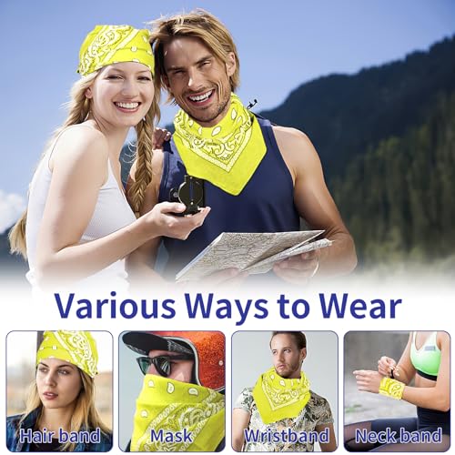 6 Pack Pure Cotton Bandana, Multi-Purpose Square Handkerchief, Face Mask headband for Men and Women - color: Yellow