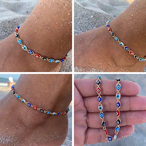 SLOONG Evil Eye Beaded Anklet Bracelets for Women, 14K Gold Plated Ankle Bracelet Jewelry Beach Beads Anklet Set Ankle Bracelets for Women - color: Black