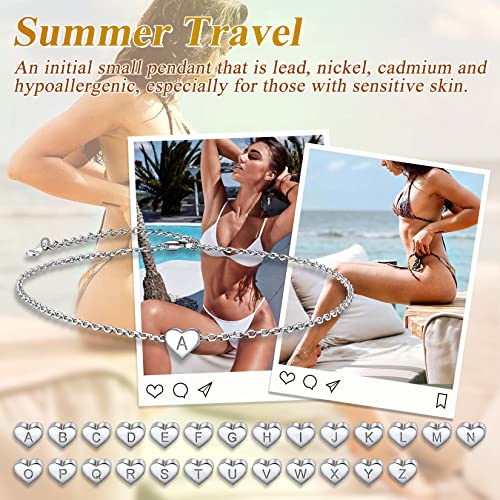 Suplight 925 Sterling Silver Initial Heart Anklets for Women Dainty Ankle Bracelets Letter Anklet Adjustable Plus Size Foot Chain Summer Beach Boho Jewelry - color: W