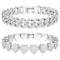 TEN MIRO Silver Plated Bracelets for Women,Silver Tennis Bracelets for Women Non Tarnish Heart Square Cuban Bracelet stack Layered Link Bracelet Set Fashion Jewelry for Women or Men