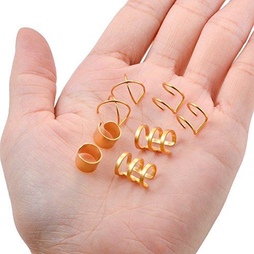 Tornito 4-10 Pairs Stainless Steel Ear Cuff Helix Cartilage Clip On Wrap Earrings Fake Nose Ring Non-Piercing Adjustable - color: B1: 4 Pairs, Gold Tone
