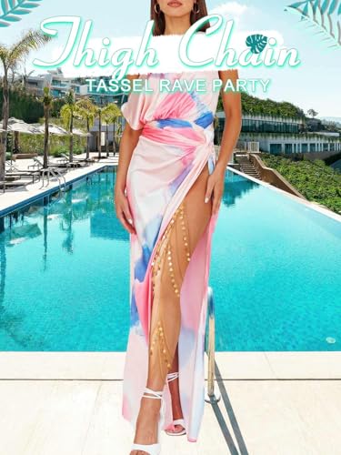 Nicute Boho Sequin Leg Chain Gold Layered Body Chain Tassel Rave Party Thigh Chain Body Accessories for Women