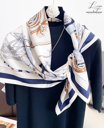 Hioyiwse Head Scarf For Women Hair Bandana 35" Large Square Satin Wrap Sleeping Neck Silk Satin Hair Scarves Lightweight - color: F35-cruise Terminal（35*35inch）