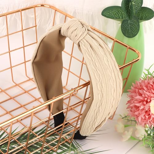 Ondder Top Knot Headband for Women Khaki Fabric Non Slip Fashion Wide Knotted Headbands Hair Accessories for Women Girls - color: Khaki