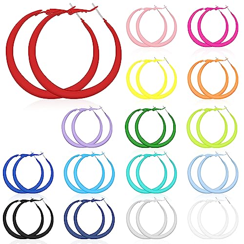 Sasylvia 16 Pairs Colored Hoop Earrings for Women Matte Colorful Hoop 80s Retro Neon Summer Drop Earrings - style: Classic