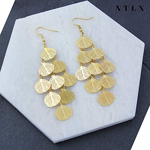 Bohemian Boho Filigree Leaf Chandelier Dangle Earrings for Women – Handcrafted Delicate – 14K Gold Plated – Lightweight - style: Gold - 5 Layered Circle Leaf Chandelier