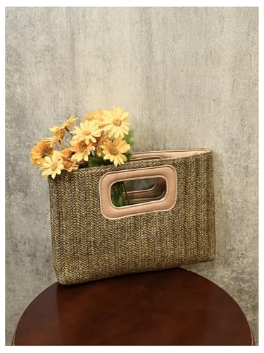 OYOANGLE Women's Braided Straw Clutch Boho Woven Purse Top Handle Square Bag Vacation Handbags - color: Green