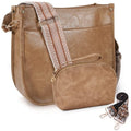 HKCLUF Crossbody Bag Purse for Women 2PCS/Set Leather Hobo Handbag Wallet Set With 2Adjustable Guitar Strap Shoulder Bag | Purse - color: A29-apricot