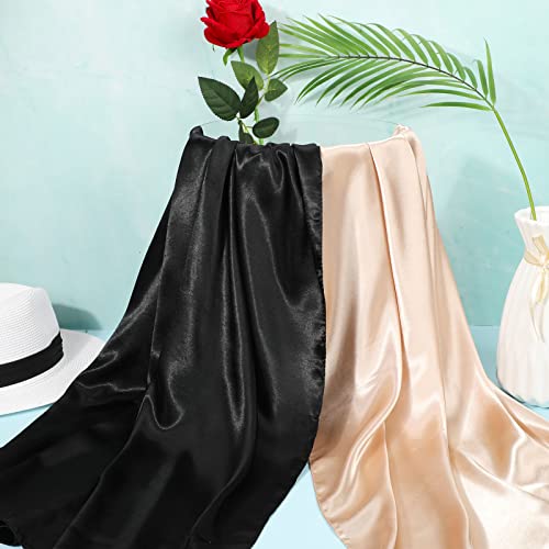 SATINIOR 35 Inch Silky Head Scarf 2 Pcs Large Square Neck Scarf Sleeping Hair Wrapping Satin Bandana for Women - color: Black, Camel, style: Classic