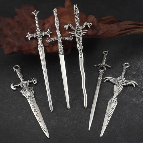 6PCS Sword Hair Pins for Women, Metal Hair Sticks Set, Decorative Hair Pins for Bun Updo, Fantasy Gothic Medieval Renaissance Hair Accessories, Hair Sticks for Long Thick Hair - color: Design-10