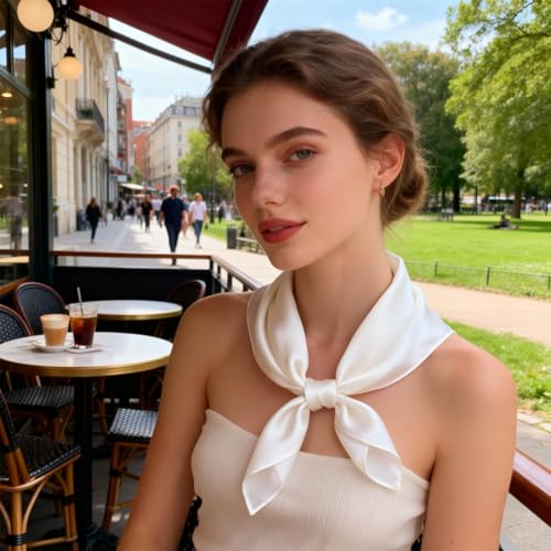 Ciormis 100% Mulberry Silk Scarf-Women's 21''/27''Square Silk Hair Head Scarf Neckerchief with Gift Packaged - color: 21''x 21''-style 02-white