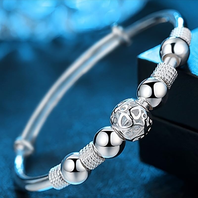 925 Sterling Silver Adjustable Bracelet for Women, Hollow Lantern Bead Design, Sliding Clasp Bangle, Elegant Jewelry Gift for Valentine’s Day, Birthday, Anniversary