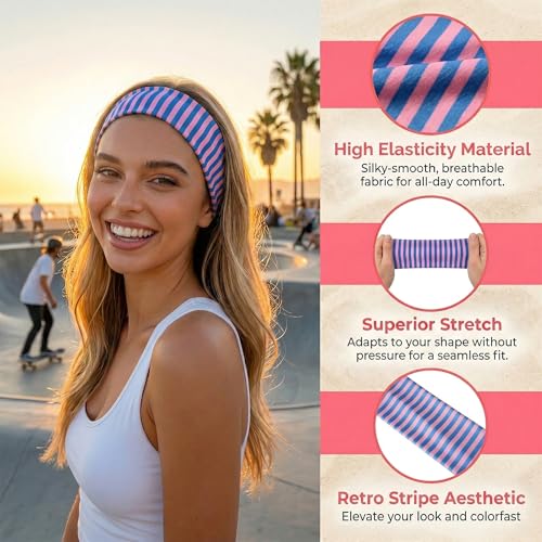 Waliah 6Pcs Striped Headbands for Women Wide Headbands for Women Non Slip Head Bands Women's Trendy Hair Accessories - color: Striped