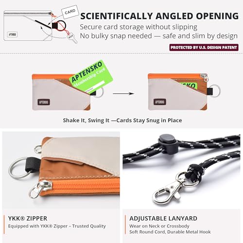 RFID Blocking Travel Wallet with Adjustable Lanyard, Small Nylon Zipper Pouch and Badge Holder for ID, Credit Cards, Cash, Keys, Commuters (Almond+Rust) - color: Almond+Rust