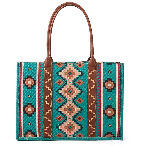 Wrangler Aztec Tote Bag for Women Boho Shoulder Purses and Handbags - color: Angel Diamond Turquoise-l