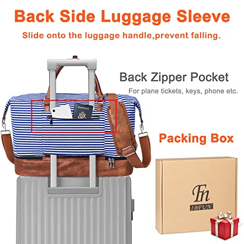 IBFUN Weekender Bags for Women - 21" Travel Duffle with Shoe Compartment - Carry On Overnight Duffel for Weekend Travel & Business Trips, 3PCS - color: A3-Blue Strip